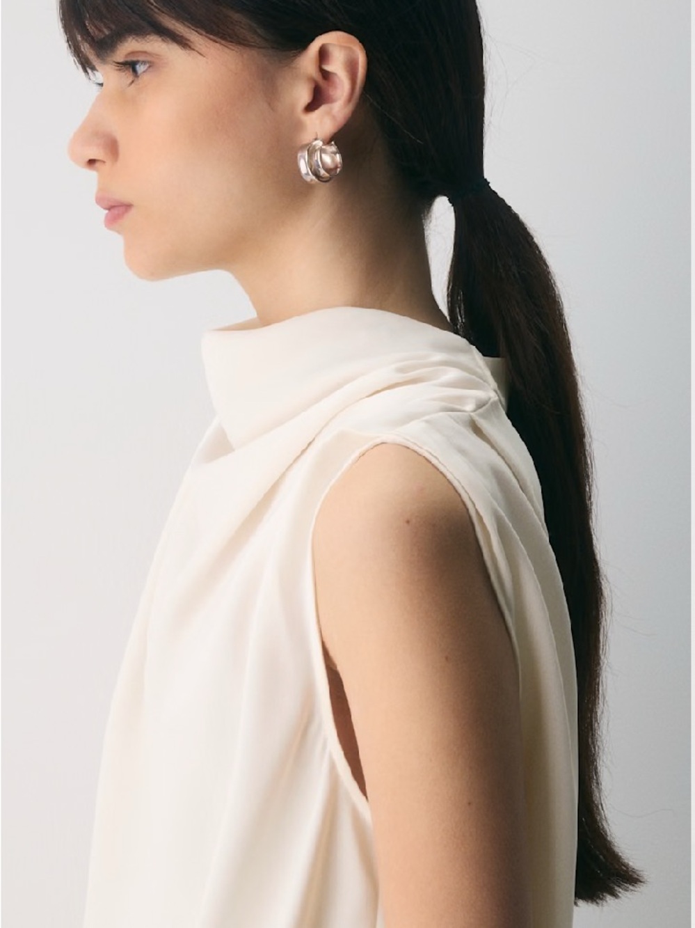 Zara Draped Sleeveless Mock Neck Top - White - Picture 4 of 13